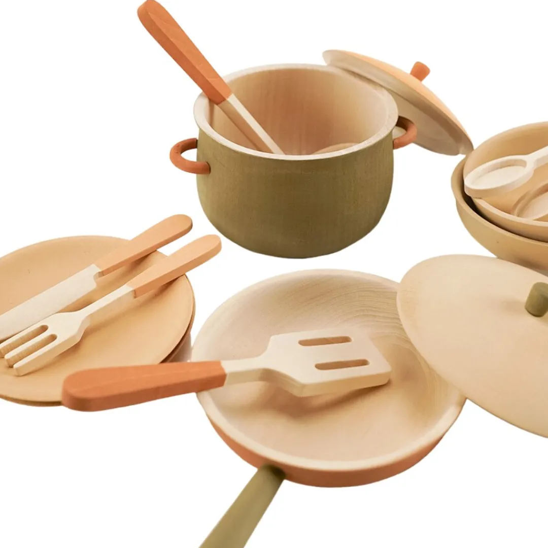 Sabo Wooden Toys|4 Years < Wooden Tableware Set - Herbal Palette