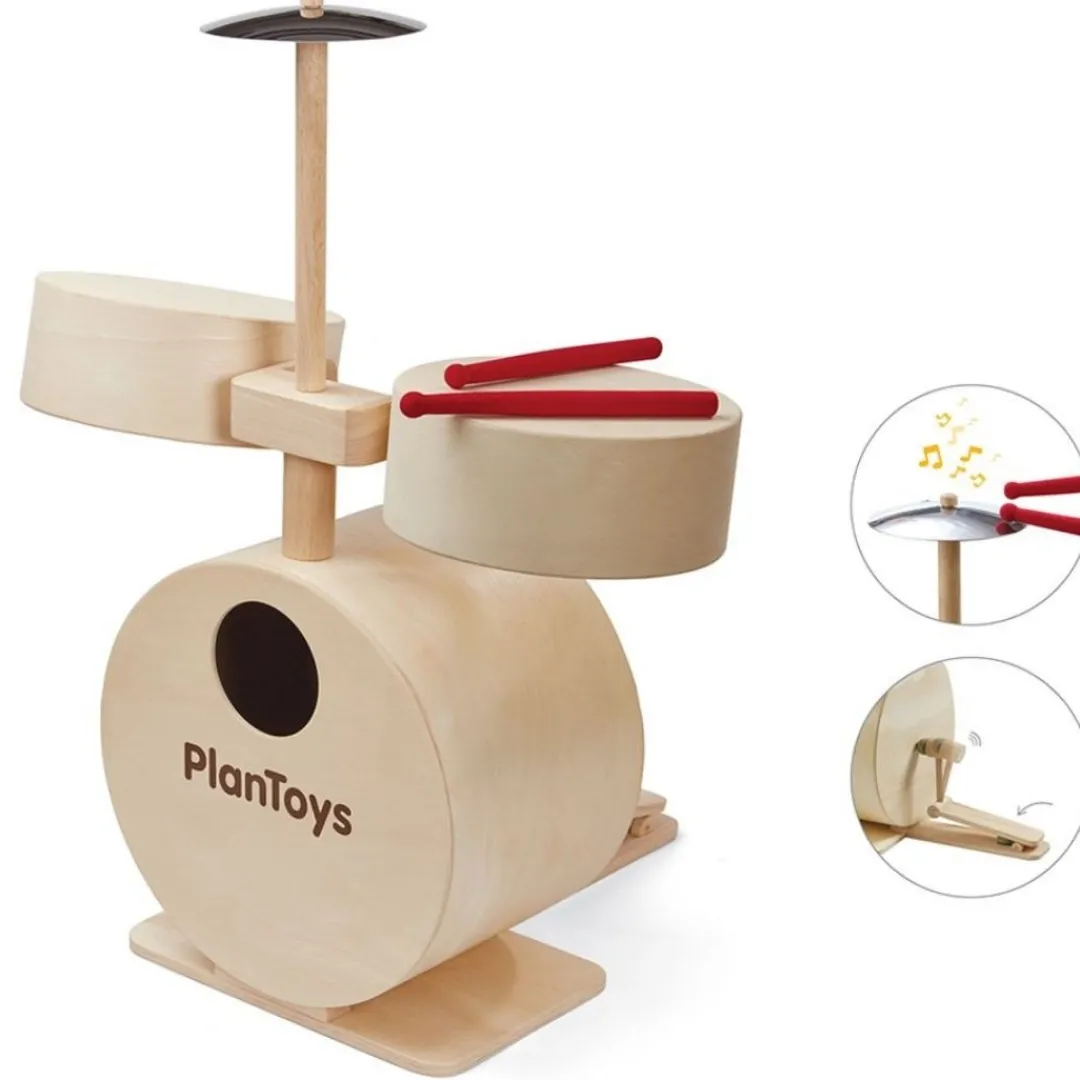 PlanToys USA Wooden Toys|4 Years < Wooden Toy Drum Set with Cymbals