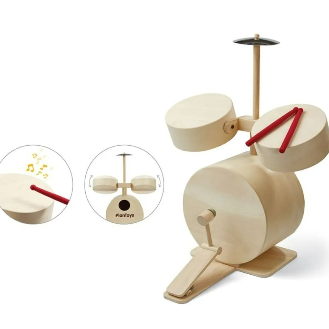 PlanToys USA Wooden Toys|4 Years < Wooden Toy Drum Set with Cymbals