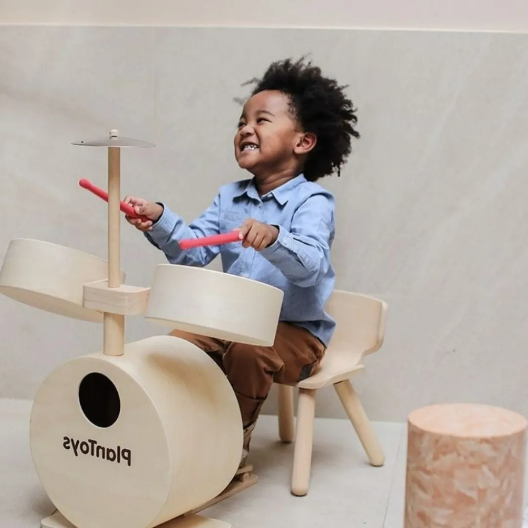 PlanToys USA Wooden Toys|4 Years < Wooden Toy Drum Set with Cymbals
